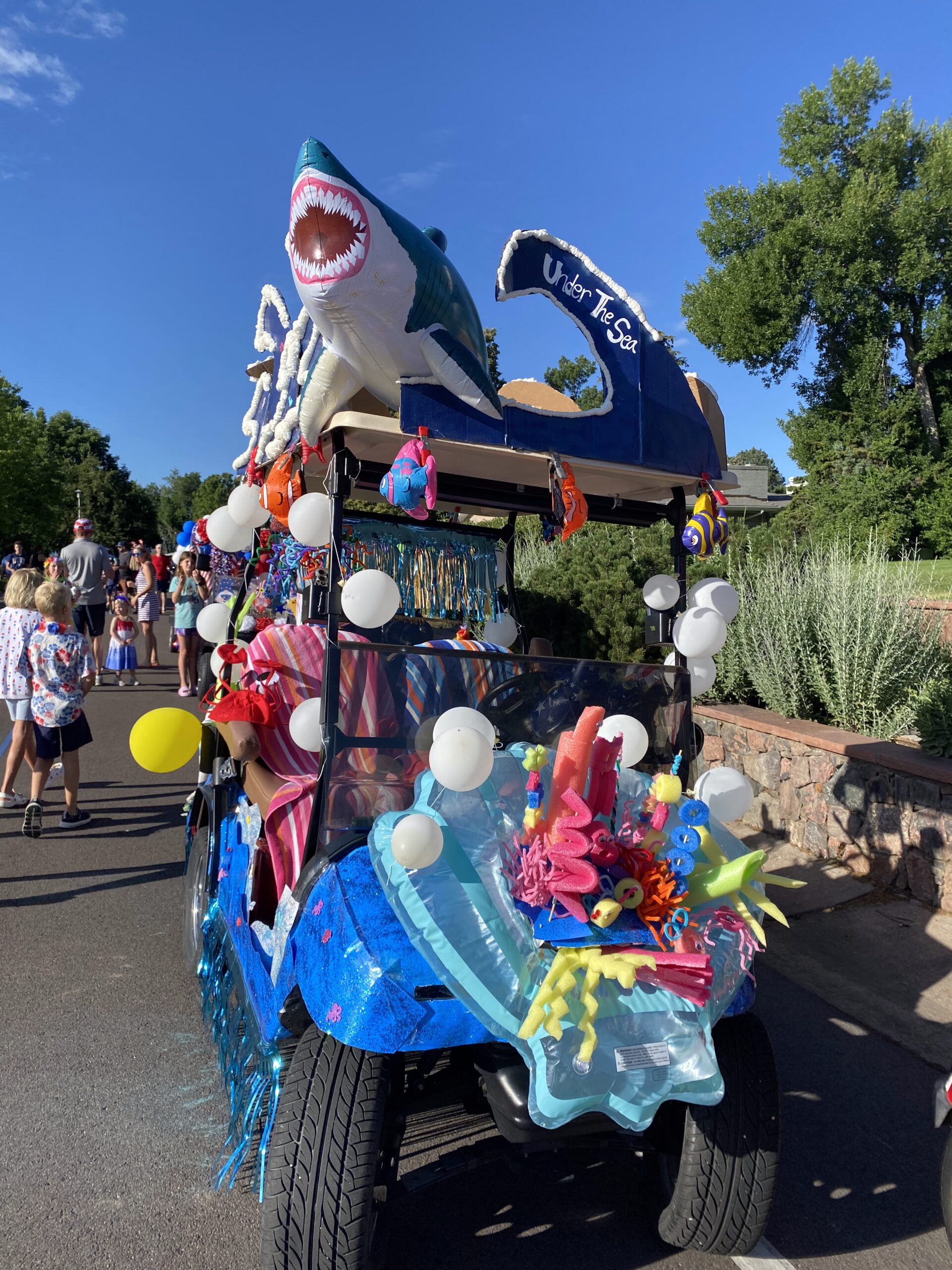 Golf cart decorated with a shark