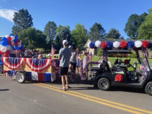 Golf cart with flags on it